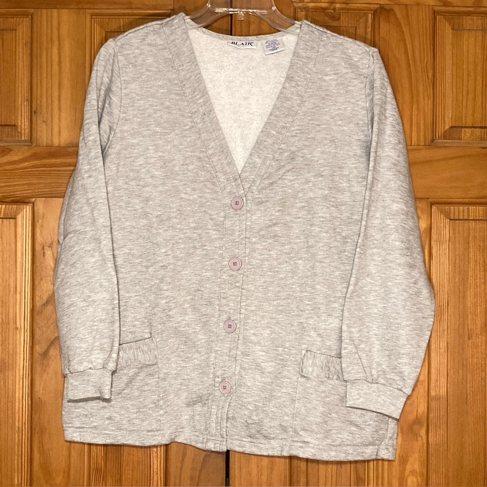 EUC Blair Vintage 90s Cardigan Fleece Buttoned Gray Size L Large